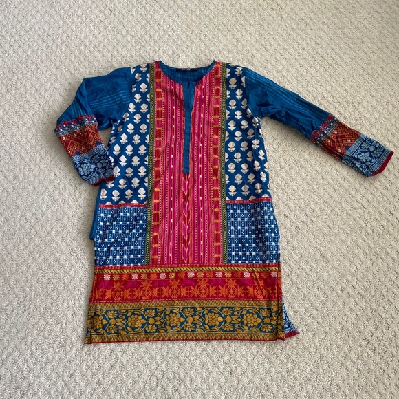 Khaadi Tunic Dress/Swimsuit Cover-Up Pink/Blue/Multi Size 8 - Picture 1 of 7